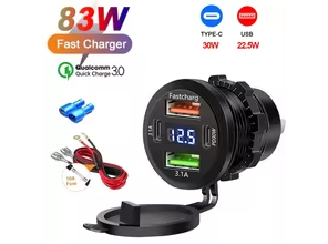 12V - 24V USB Socket 2 x PD, 2 x 3A with voltage reading